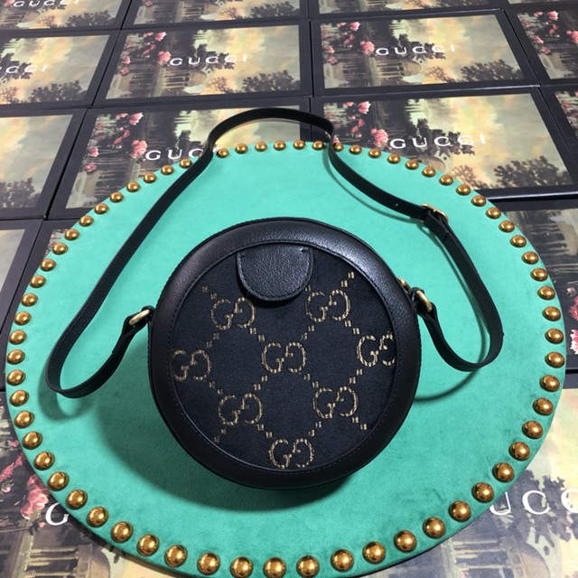 Gucci經典款女包 574978 古馳單肩女包 Gucci圓形女包 雙G標誌天鵝絨圓餅斜挎包  gqy3222